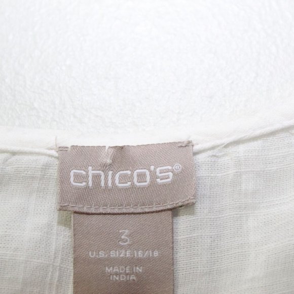 Chico's Lace Crochet Eyelet Trim Blouse White Peasant Top Size 3 16/18 H13471 - Picture 5 of 12